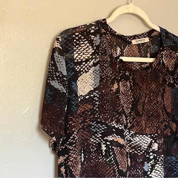 Glamorous Silk Over Size Loose Fit Animal Snake Skin Print Blouse Medium 6 - Picture 2 of 8